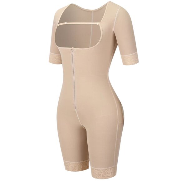 Short Sleeve Full Body Tummy Control Shapewear Front Zipper Compression Bodysuit - Picture 5 of 6